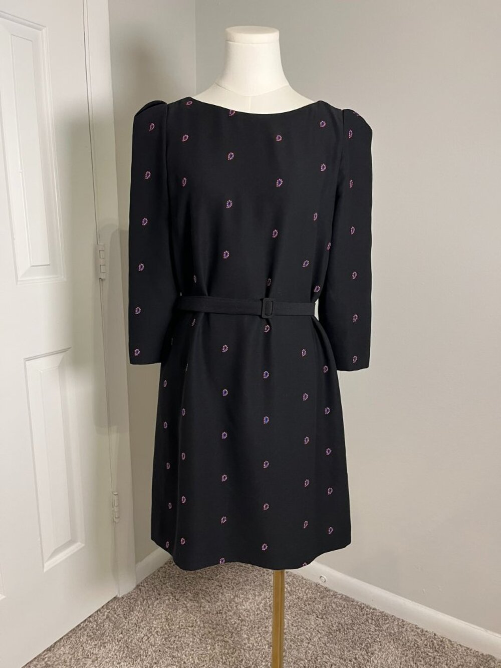 Claudie Pierlot - Little Black Dress with embroidery pattern & belt